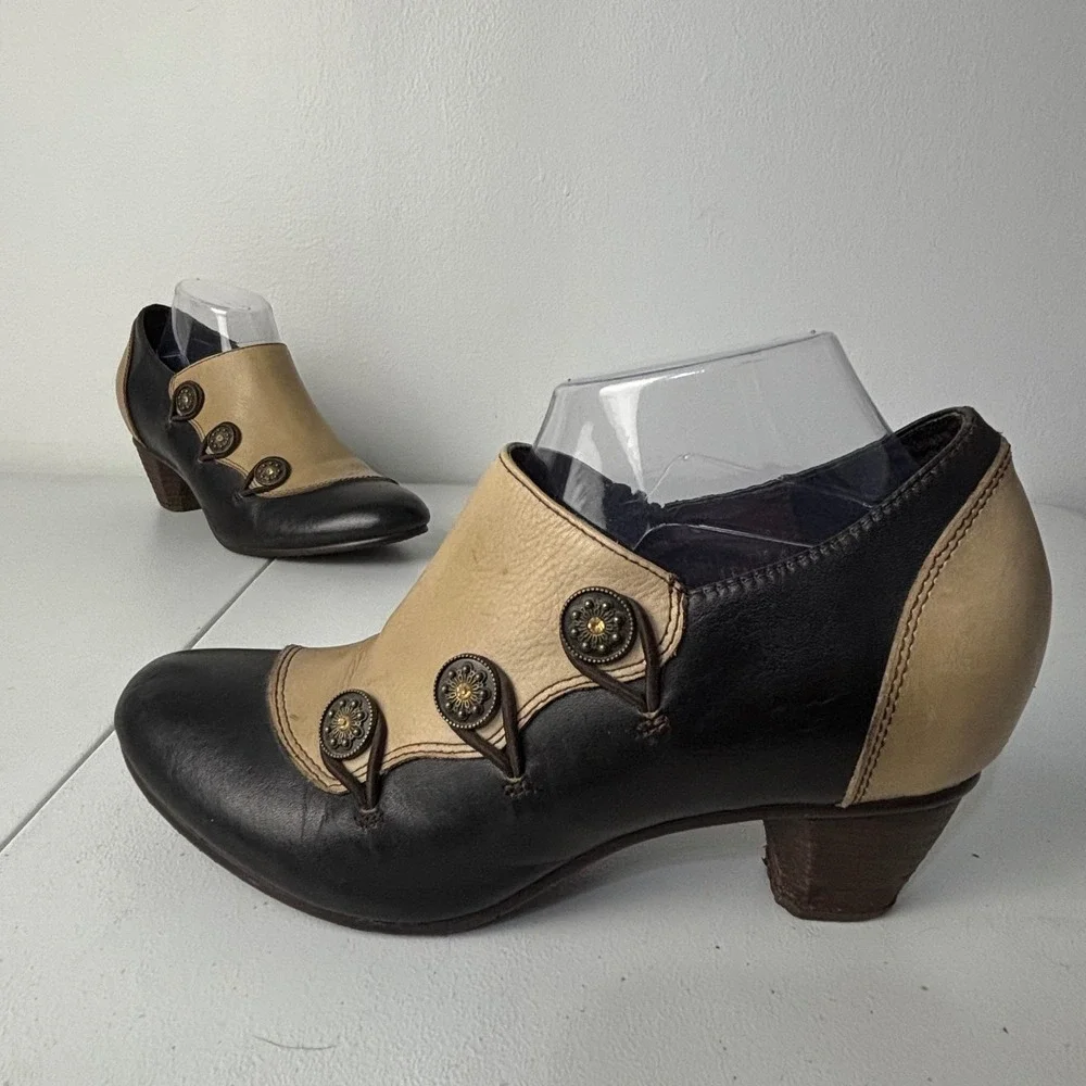 L'Artiste by Spring Step Greentea Black Tan Leather Spat Ankle Booties Women 41